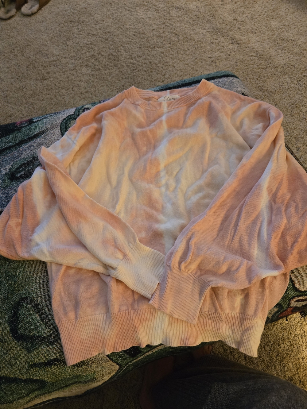 Elan Pastel Tie-Dye Crewneck Sweater in Peach and White